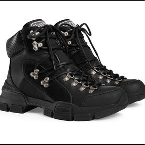 GUCCI Black Leather Flashtrek High-Top Boots